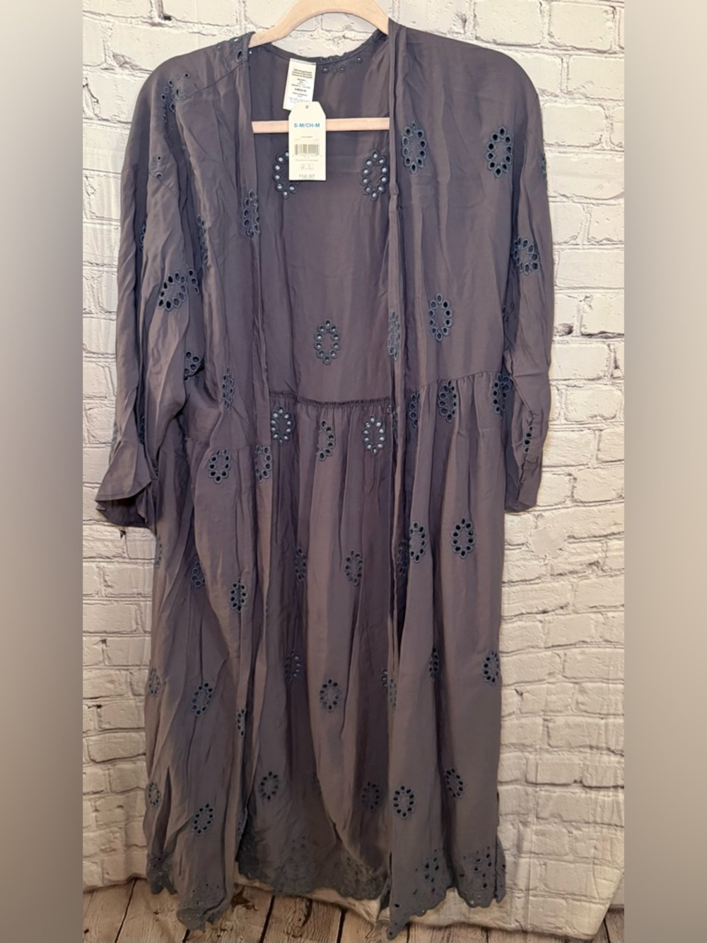 Time and Tru Gray/Blueish Eyelet Long Cardigan - Picture 1 of 7
